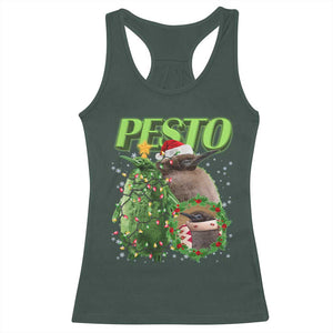 Funny Christmas Pesto Penguin Racerback Tank Top TS09 Dark Forest Green Print Your Wear
