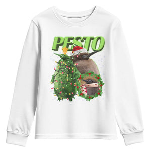 Funny Christmas Pesto Penguin Youth Sweatshirt TS09 White Print Your Wear
