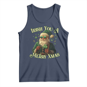 Irish You A Merry Xmas Tank Top Shamrock Santa Ireland Lucky TS09 Navy Print Your Wear