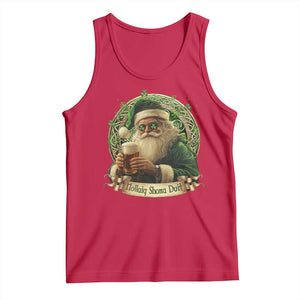Irish Christmas Tank Top Nollaig Shona Duit Shamrock Santa Drinking Beer TS09 Red Print Your Wear