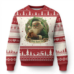 Irish Xmas Ugly Christmas Sweater Nollaig Shona Duit Shamrock Santa Drinking Beer TS09 Red Print Your Wear