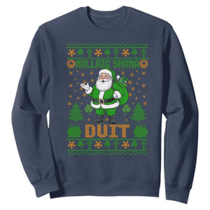 Irish Christmas Sweatshirt Nollaig Shona Duit Shamrock Santa Lucky For Everyone TS09 Navy Print Your Wear