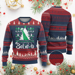 Funny Xmas UFO Believe Ugly Christmas Sweater TS09 Burgundy Print Your Wear