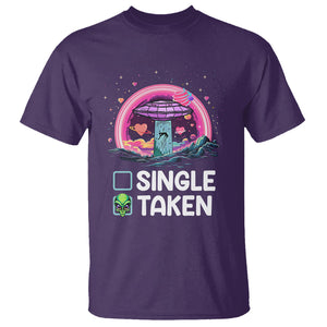 Funny Valentine's Day T Shirt Single Or Taken Alien UFO TS09 Purple Printyourwear