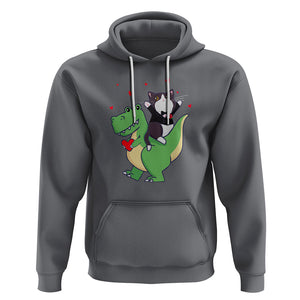 Valentine's Day Hoodie Cat Riding Dinosaur Cool Tuxedo On Suit And Take Rose TS09 Charcoal Printyourwear