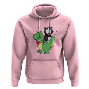 Valentine's Day Hoodie Cat Riding Dinosaur Cool Tuxedo On Suit And Take Rose TS09 Light Pink Printyourwear