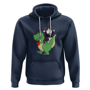 Valentine's Day Hoodie Cat Riding Dinosaur Cool Tuxedo On Suit And Take Rose TS09 Navy Printyourwear