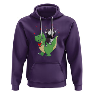 Valentine's Day Hoodie Cat Riding Dinosaur Cool Tuxedo On Suit And Take Rose TS09 Purple Printyourwear