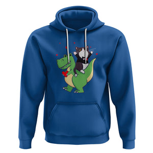 Valentine's Day Hoodie Cat Riding Dinosaur Cool Tuxedo On Suit And Take Rose TS09 Royal Blue Printyourwear