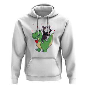 Valentine's Day Hoodie Cat Riding Dinosaur Cool Tuxedo On Suit And Take Rose TS09 White Printyourwear