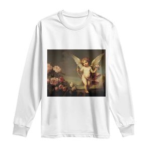 Valentine's Day Long Sleeve Shirt Cupid Cherubs Art Valentine Angel Rose Garden Aesthetic TS09 White Print Your Wear