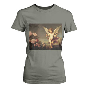 Valentine's Day T Shirt For Women Cupid Cherubs Art Valentine Angel Rose Garden Aesthetic TS09 Military Green Print Your Wear