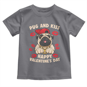 Pug And Kiss Happy Valentine's Day Funny Pet Lover Toddler T Shirt TS09 Charcoal Print Your Wear