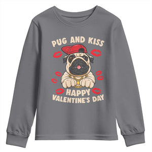 Pug And Kiss Happy Valentine's Day Funny Pet Lover Youth Sweatshirt TS09 Charcoal Print Your Wear