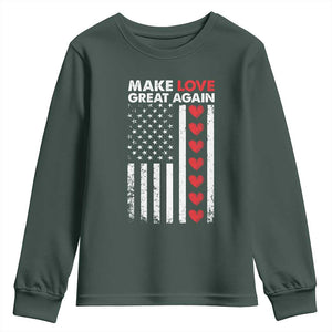 Funny Trump Valentine's Day Patriotic Youth Sweatshirt Make Love Great Again TS09 Dark Forest Green Print Your Wear