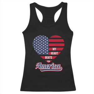 Patriotic Racerback Tank Top My Heart Beats For America Valentine's Day TS09 Black Print Your Wear