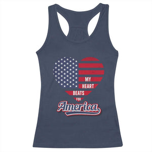 Patriotic Racerback Tank Top My Heart Beats For America Valentine's Day TS09 Navy Print Your Wear