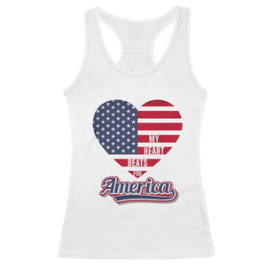 Patriotic Racerback Tank Top My Heart Beats For America Valentine's Day TS09 White Print Your Wear