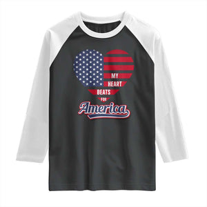 Patriotic Raglan Shirt My Heart Beats For America Valentine's Day TS09 Black White Print Your Wear