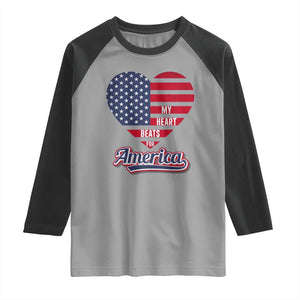 Patriotic Raglan Shirt My Heart Beats For America Valentine's Day TS09 Sport Gray Black Print Your Wear