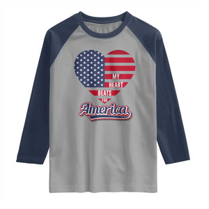 Patriotic Raglan Shirt My Heart Beats For America Valentine's Day TS09 Sport Gray Navy Print Your Wear