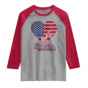 Patriotic Raglan Shirt My Heart Beats For America Valentine's Day TS09 Sport Gray Red Print Your Wear