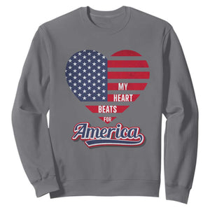Patriotic Sweatshirt My Heart Beats For America Valentine's Day TS09 Charcoal Print Your Wear