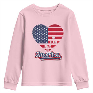 Patriotic Youth Sweatshirt My Heart Beats For America Valentine's Day TS09 Light Pink Print Your Wear