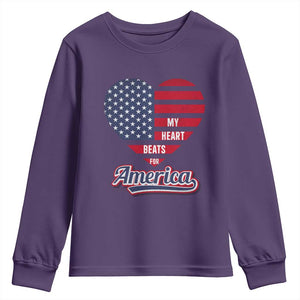 Patriotic Youth Sweatshirt My Heart Beats For America Valentine's Day TS09 Purple Print Your Wear