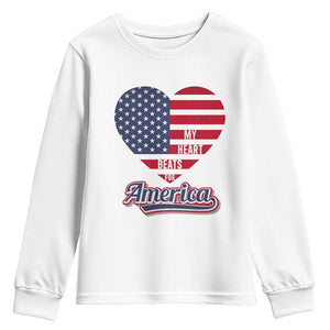 Patriotic Youth Sweatshirt My Heart Beats For America Valentine's Day TS09 White Print Your Wear