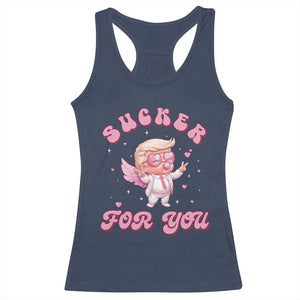 Funny Valentine's Day Cupid Trump Racerback Tank Top Sucker For You TS09 Navy Print Your Wear