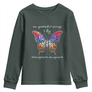 Transplant Recipient Youth Sweatshirt On Grateful Wings I Fly TS09 Dark Forest Green Print Your Wear