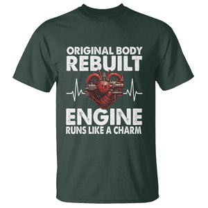 Open Heart Surgery T Shirt Original Body Rebuilt Engine Runs Like A Charm TS09 Dark Forest Green Print Your Wear