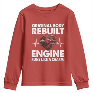 Open Heart Surgery Youth Sweatshirt Original Body Rebuilt Engine Runs Like A Charm TS09 Red Print Your Wear