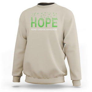 Kidney Disease Awareness Month Sweatshirt Hope Green Ribbon Support TS09 Sand Printyourwear
