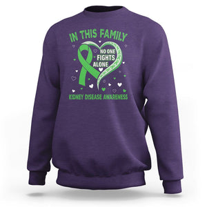 Kidney Disease Awareness Month Sweatshirt No One Fights Alone In This Family TS09 Purple Printyourwear