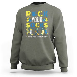 Down Syndrome Day Funny Rock Your Sock Sweatshirt TS09 Military Green Printyourwear