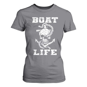 Boat Life T Shirt For Women Funny Skull Anchor TS09 Charcoal Print Your Wear