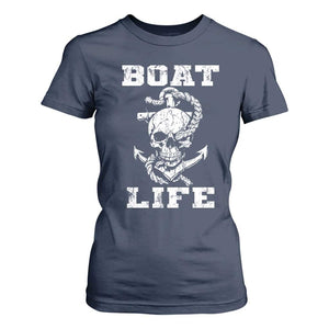 Boat Life T Shirt For Women Funny Skull Anchor TS09 Navy Print Your Wear