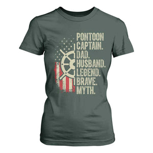 Pontoon Boat Captain T Shirt For Women Dad Husband Legend Brave Myth TS09 Dark Forest Green Print Your Wear