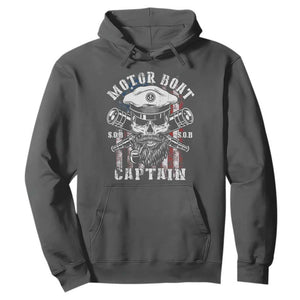 Motor Boat Captain Hoodie Patriotic American Flag TS09 Dark Heather Print Your Wear