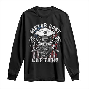 Motor Boat Captain Long Sleeve Shirt Patriotic American Flag TS09 Black Print Your Wear