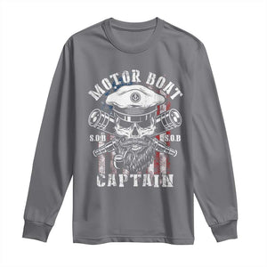 Motor Boat Captain Long Sleeve Shirt Patriotic American Flag TS09 Charcoal Print Your Wear