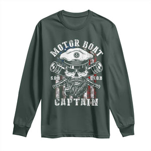 Motor Boat Captain Long Sleeve Shirt Patriotic American Flag TS09 Dark Forest Green Print Your Wear
