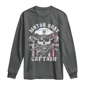 Motor Boat Captain Long Sleeve Shirt Patriotic American Flag TS09 Dark Heather Print Your Wear