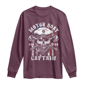 Motor Boat Captain Long Sleeve Shirt Patriotic American Flag TS09 Maroon Print Your Wear