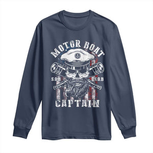 Motor Boat Captain Long Sleeve Shirt Patriotic American Flag TS09 Navy Print Your Wear