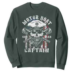 Motor Boat Captain Sweatshirt Patriotic American Flag TS09 Dark Forest Green Print Your Wear