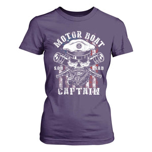 Motor Boat Captain T Shirt For Women Patriotic American Flag TS09 Purple Print Your Wear