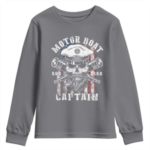 Motor Boat Captain Youth Sweatshirt Patriotic American Flag TS09 Charcoal Print Your Wear